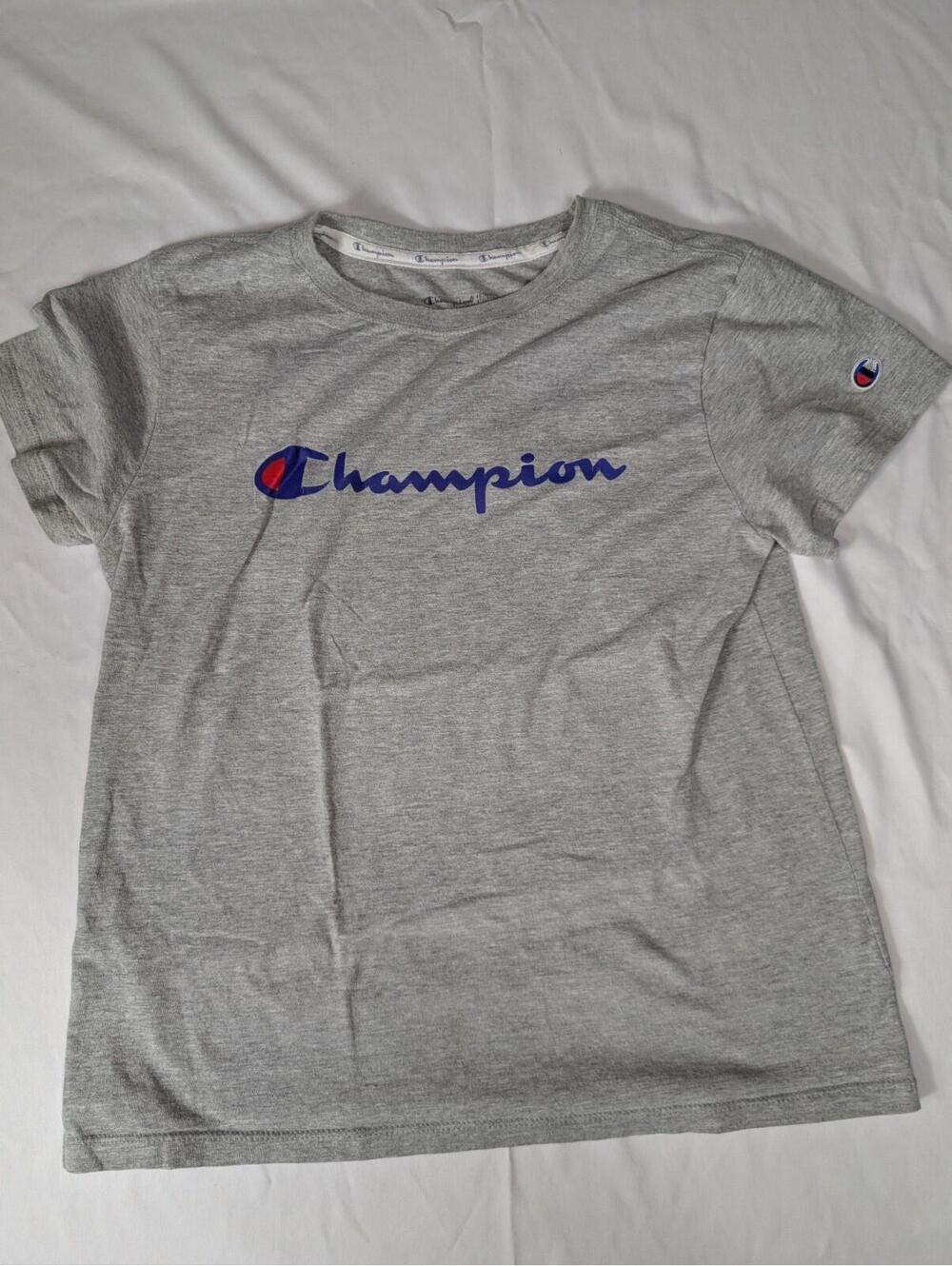 Champion Women's Gray Script Logo T-Shirt Small Heather Gray Short Sleeve Tee